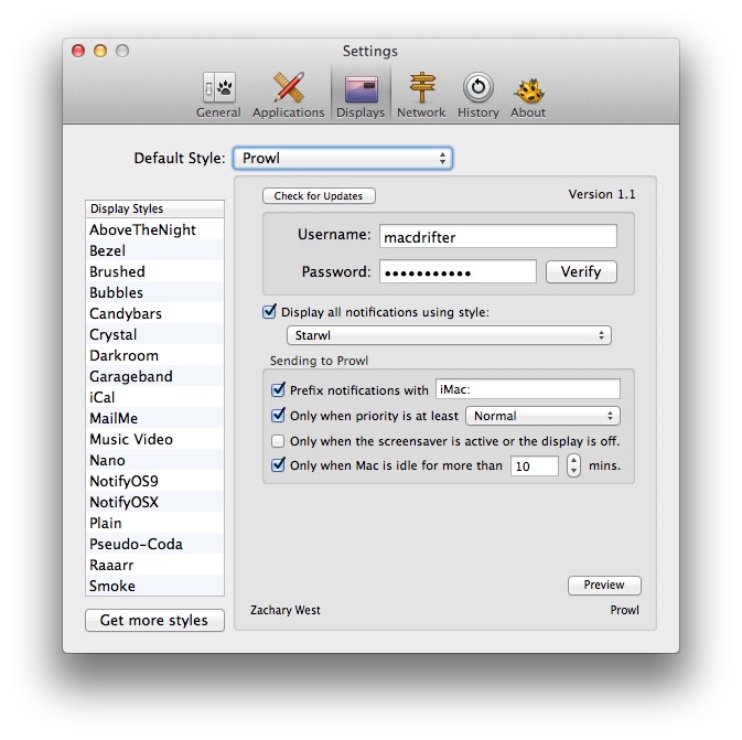 Prowl Mac Settings